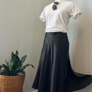 black satin midi skirt slip skirt minimal chic side slit